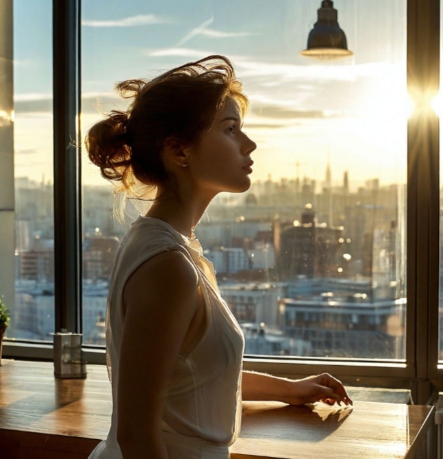 Вика у окна в лаборатории