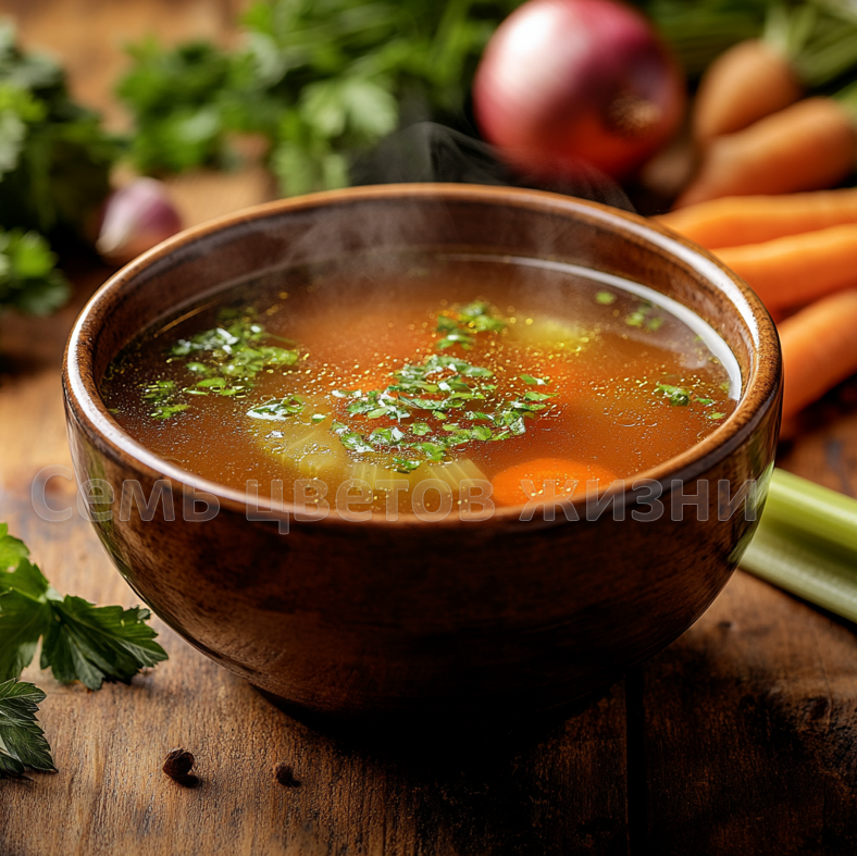 Домашний овощной бульон – натуральная и полезная основа для ваших любимых блюд."