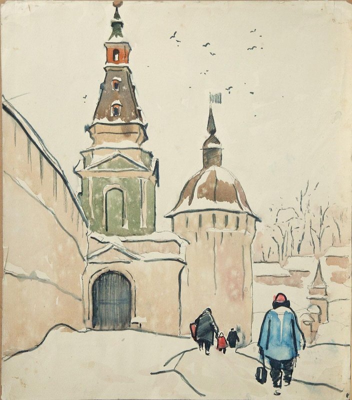 Лавра, акварель, бумага, 1974 г. Художник Ю. Кириченко.