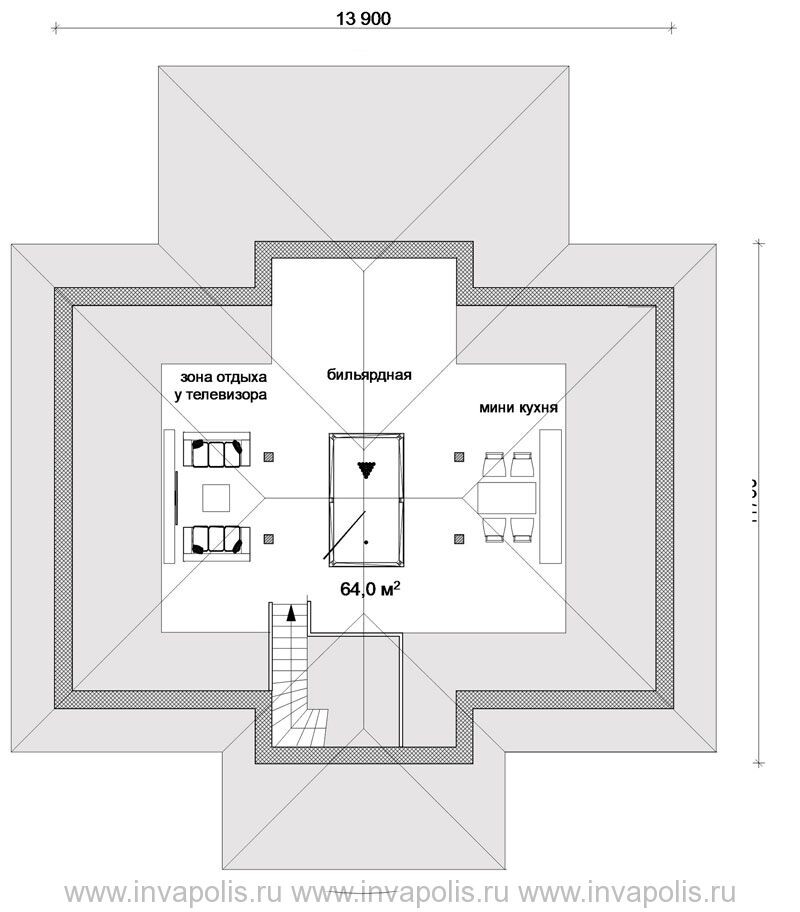 Комната отдыха или комната обиженного подростка в подкровельном пространстве.