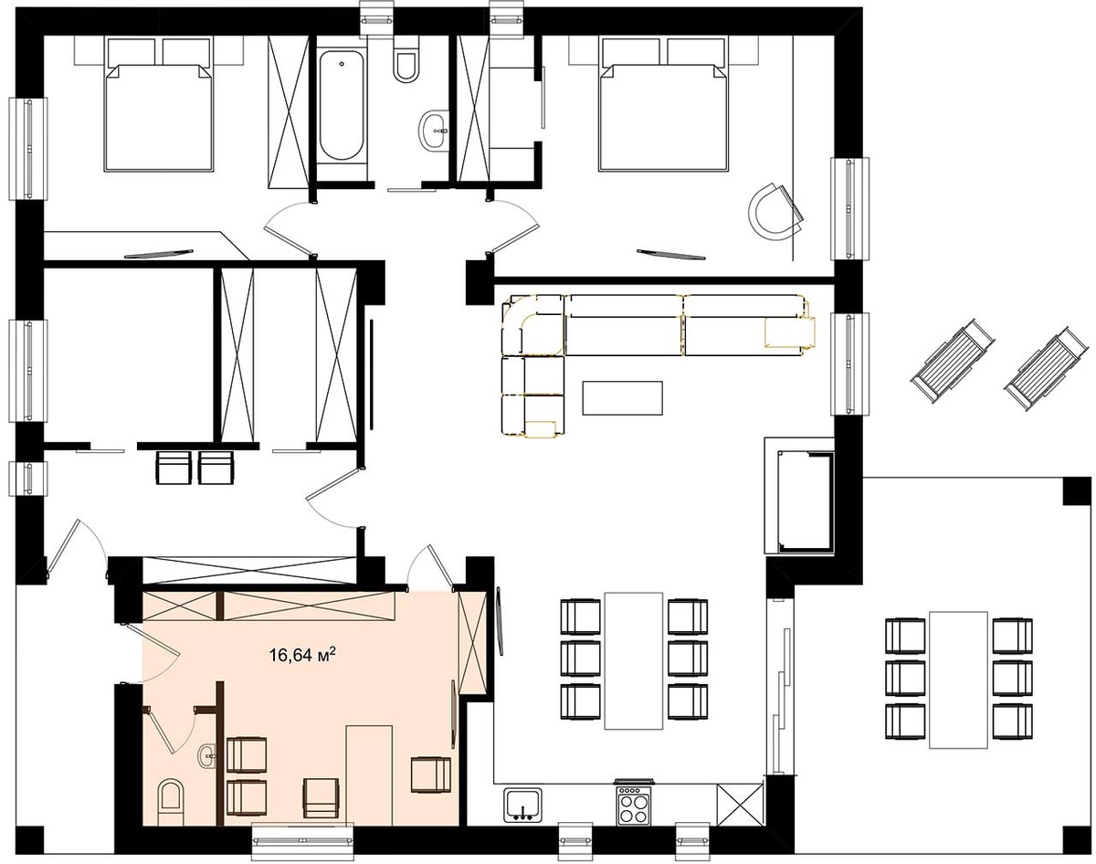 Планировка с офисом. Даже с отдельным входом. Ваши ктиенты не потревожат домашних.
