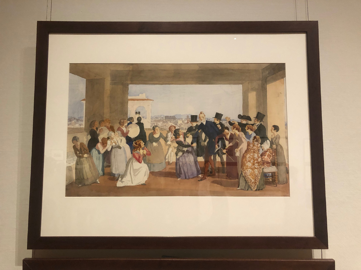 А. Иванов. Октябрьский праздник в Риме. Сцена в лоджии (приглашение к танцам). (1842)