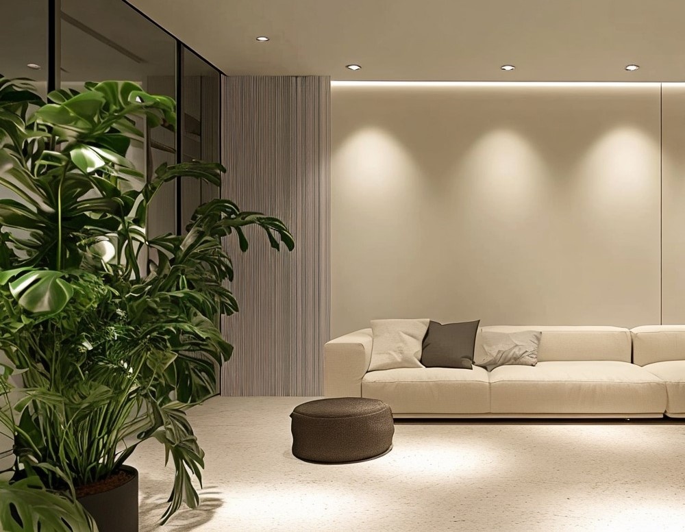 Встроенные точечные светильники отлично смотрятся в минималистичных интерьерах