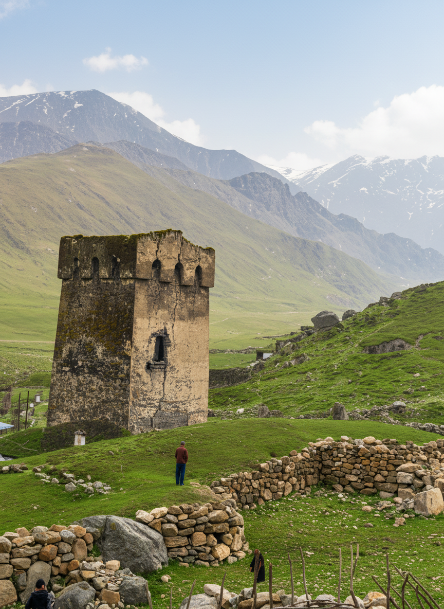 1936 год - Кабардино-Балкарская АССР - Башня и стены в одном из поселений