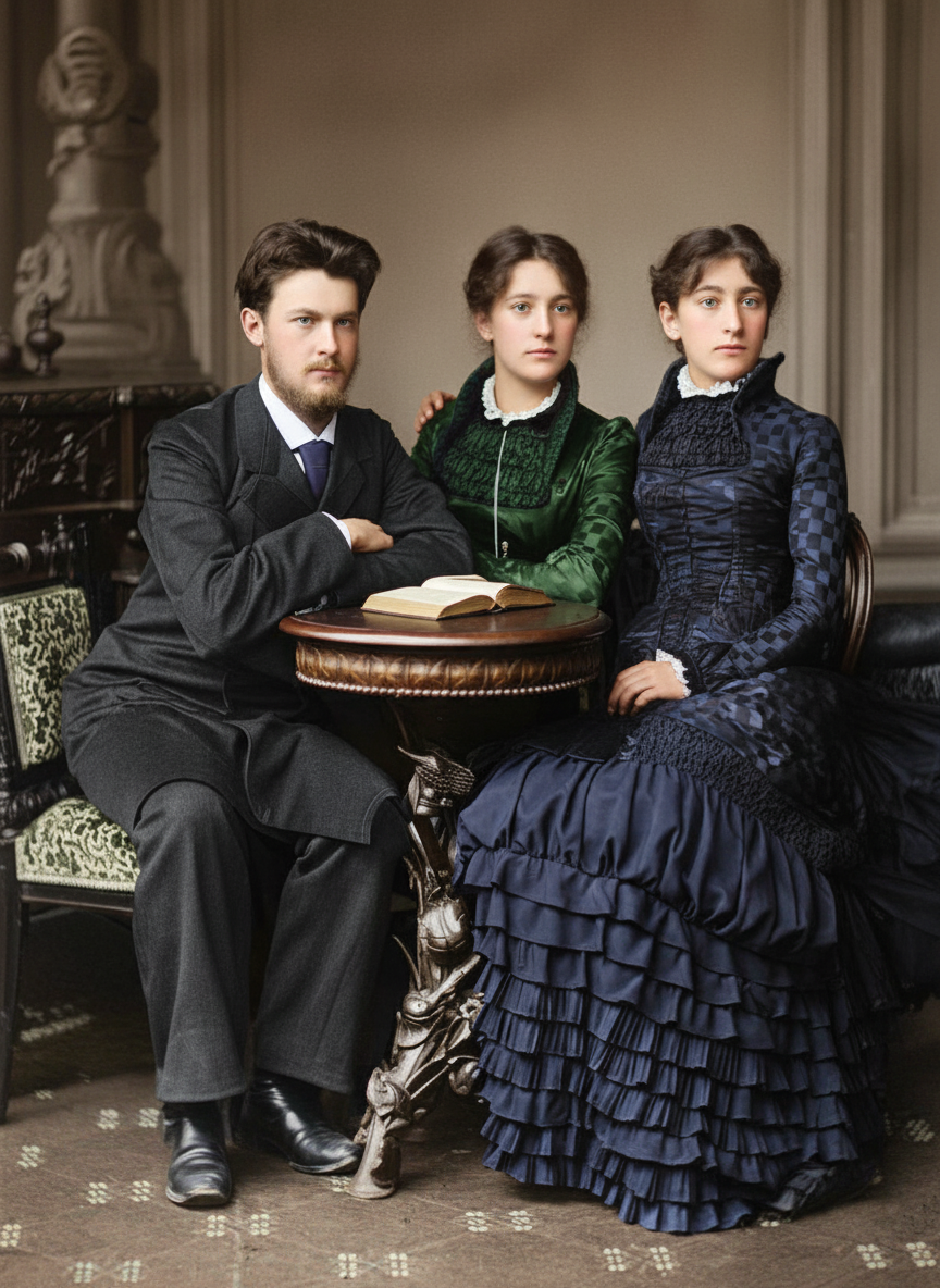 1882 год - Владимир Вернадский в 19 лет с сестрами Ольгой и Екатериной