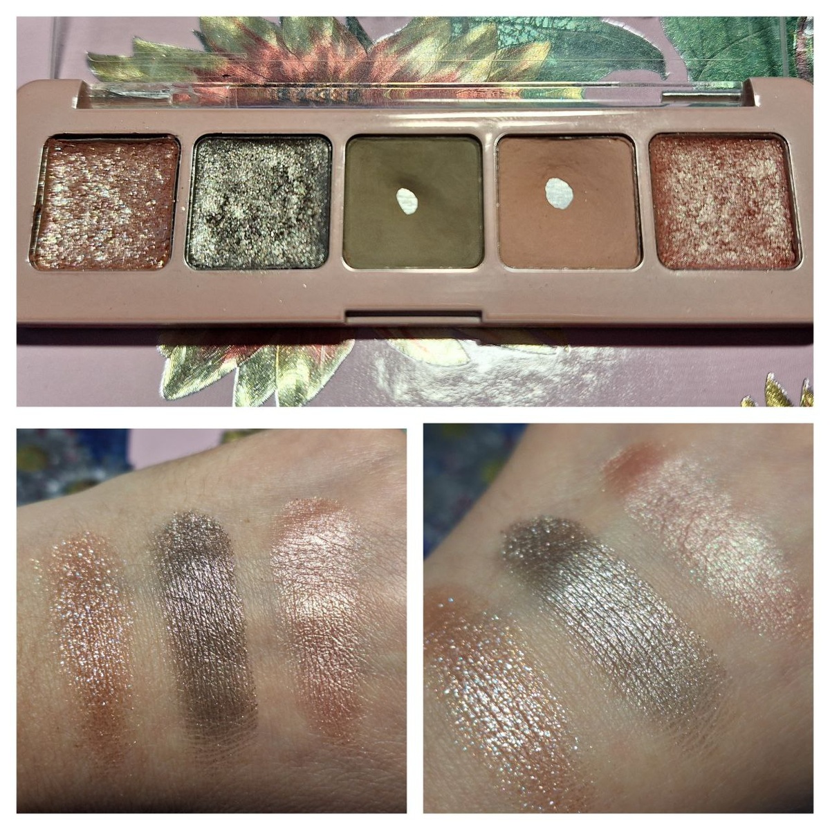 Мини Ретро После, свотчи перепрессованных оттенков под разным углом