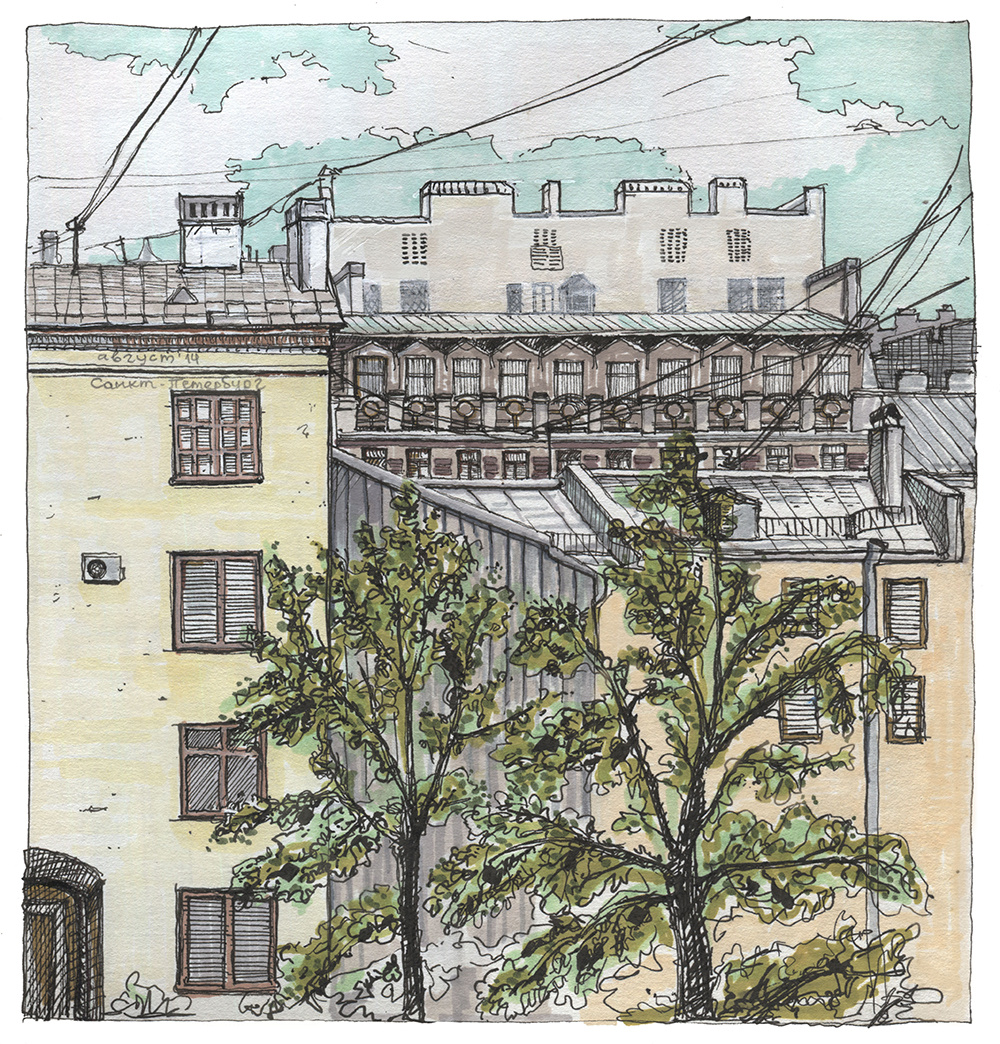 Иллюстрация. Питер.  Дома и крыши. Романтическое