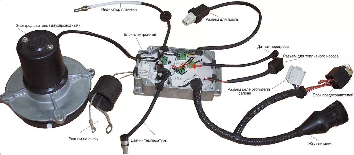 (Фото: Схема разъемов датчиков Теплостара 14ТС-10, стрелкой показано место, где нужно сделать перемычку.)