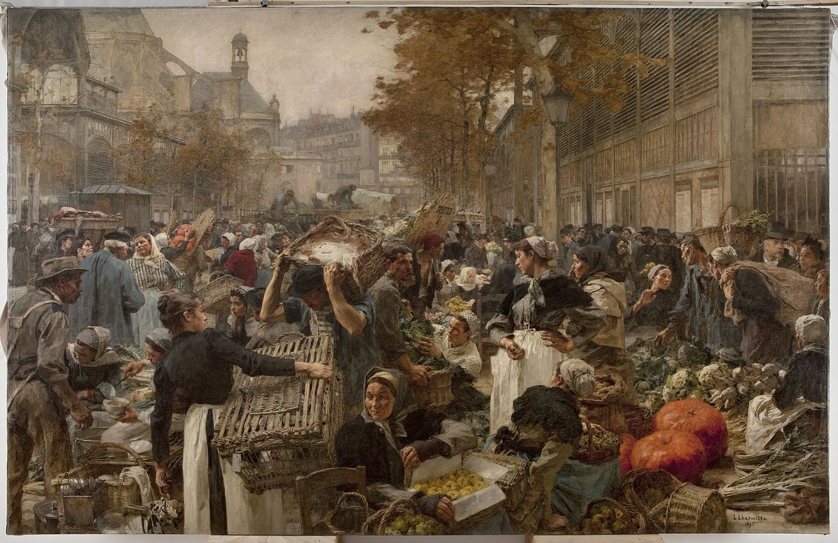Леон Августин Лермитт (1844–1925), французский живописец, представитель реализма и натурализма. «Рынок Ле-Аль» (1895). Источник изображения: https://commons.wikimedia.org/wiki/File:L%C3%A9on_Augustin_Lhermitte_-_Les_Halles_-_mus%C3%A9e_des_Beaux-Arts_de_la_ville_de_Paris.jpg