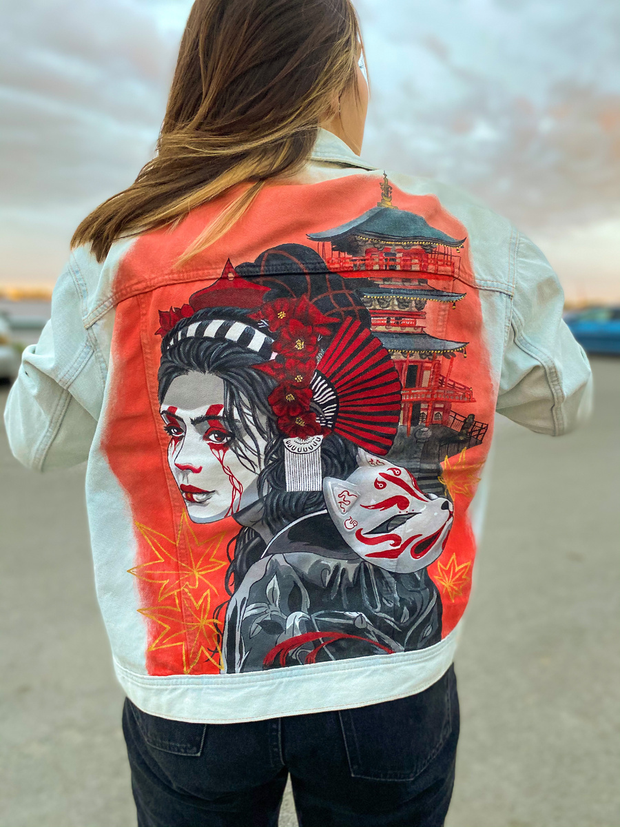 Джинсовка "Гейша" (работа художницы Elza Custom - ucustom.ru)