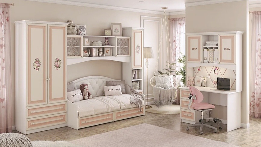 Модульная система Алиса фабрика "Мебельсон" г. Ижевск. Конечно эта мебель предназначается для девочки. Но именно в такой комнате может жить девочка любого возраста. Я бы и сейчас с удовольствием в ней жила)))