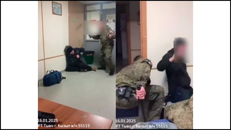    Одному бойцу досталось от человека с повязкой "ВП" резиновой дубинкой, другому - электорошокером. Скриншот с видео: "Комитет солдатских матерей"