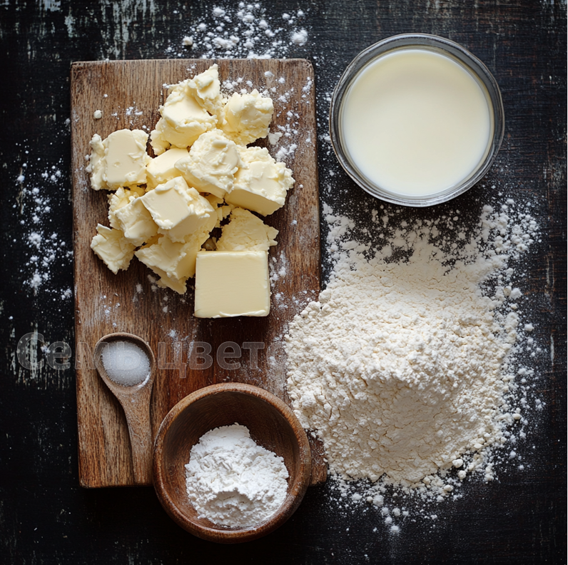 Замешивание теста для хвороста: молоко, сливочное масло и мука соединяются в однородную массу