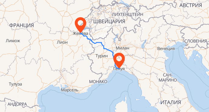 Женева и Генуя на карте