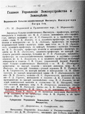 Создать карусельРис. 2. Упоминание сотрудников Библиотеки Воронежского сельскохозяйственного института на странице «Памятной книжки Воронежской губернии на 1915 г.»