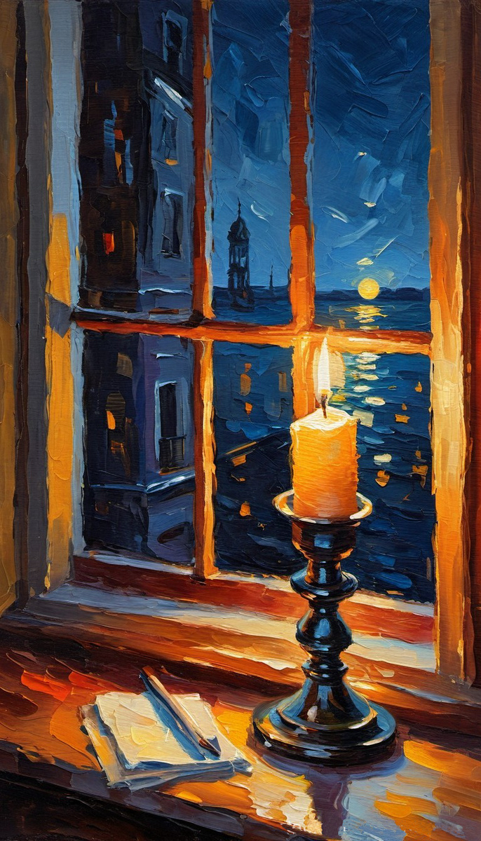 Тихая ночь. Иллюстрация создана с помощью нейросети StableDiffusion и программы Photoshop.