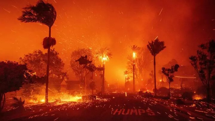 "Огненный шторм: небо горит, деревья рушатся, а ветер разносит искры хаоса. Добро пожаловать в сердце апокалипсиса."