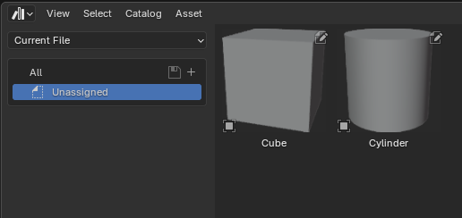 Asset Browser -> Current File -> Unassigned