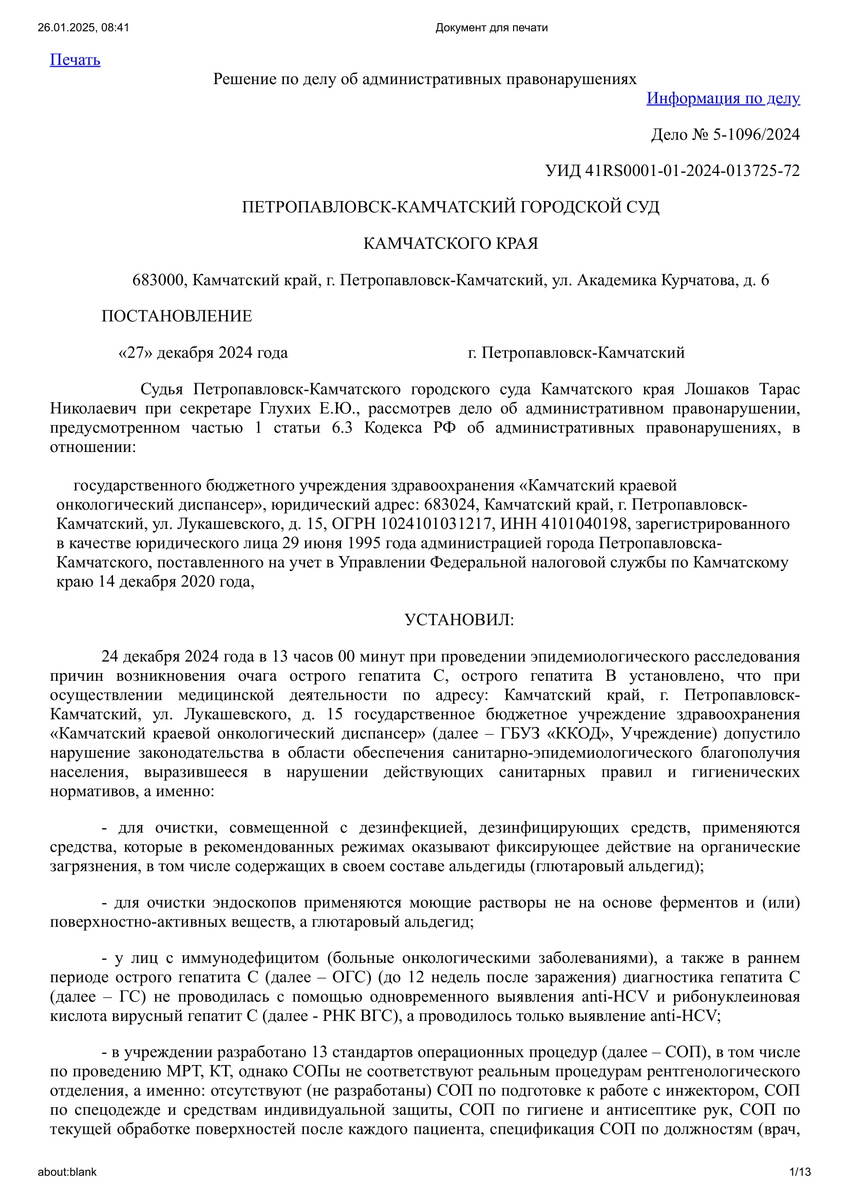 Рещение Петропавловск-Камчатского городского суда Камчатского края от 27 декабря 2024 года 