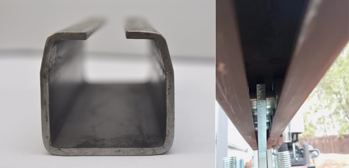 Балка в нижней части монтируется пазом вниз. Регулярно убирайте снег в этом месте. 