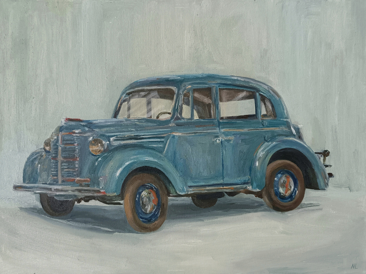 Леонова Наталья, Москвич-400  холст масло 40-30 см (работа написана на выставке "Куплю гараж", Музея Москвы)