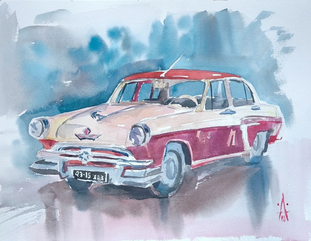 Десятчикова Алёна, "Мечта!" (Волга), бумага, акварель, 31*41, музей техники Вадима Задорожного