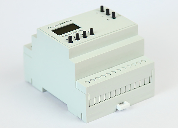 VJLight DMX R-4 - DMX реле на DIN рейку 4 канала с рзъемными клеммниками по 6А на канал https://shop.show-device.ru/VJLight-DMX-R-4.html