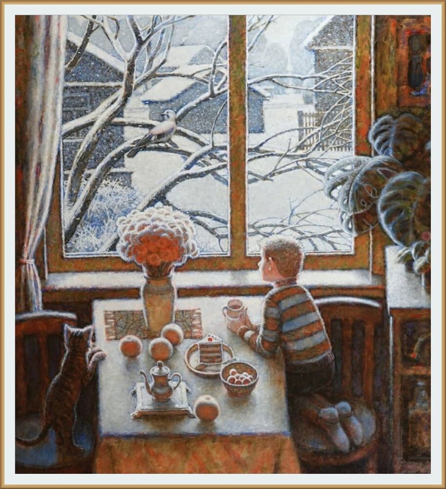 КАРТИНА ХУДОЖНИКА ИГОРЯ ПУГАЧА пОД НАЗВАНИЕМ " У ЗИМНЕГО ОКНА "