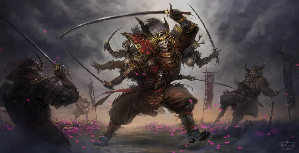 Концепт арт вдохновленный игрой игры «Призрак Цусимы».