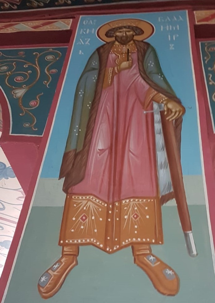 Храм Успения Пресвятой Богородицы "за верхом" г. Калуга. Роспись святого князя Владимира на столбе трапезной части храма.