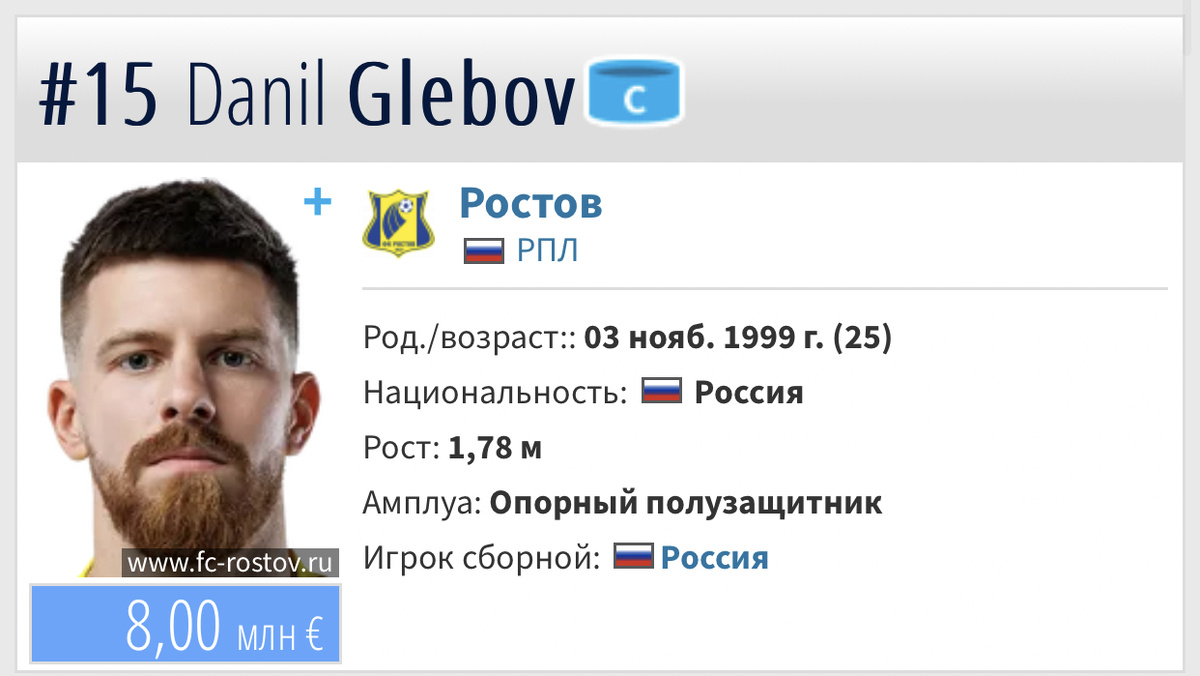 Профиль игрока на сайте Трансфермаркт 