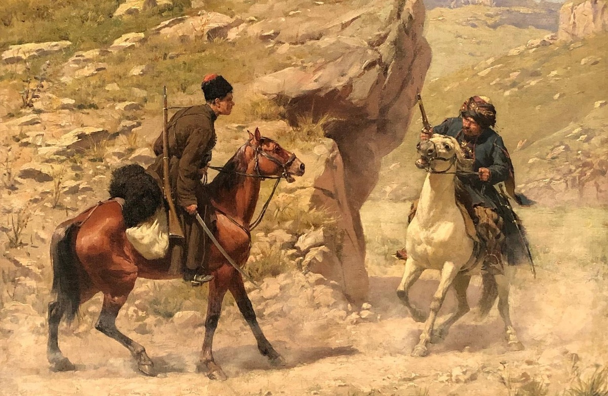 «Встреча казака с горцем». Худ. А. Кившенко. 1887 год