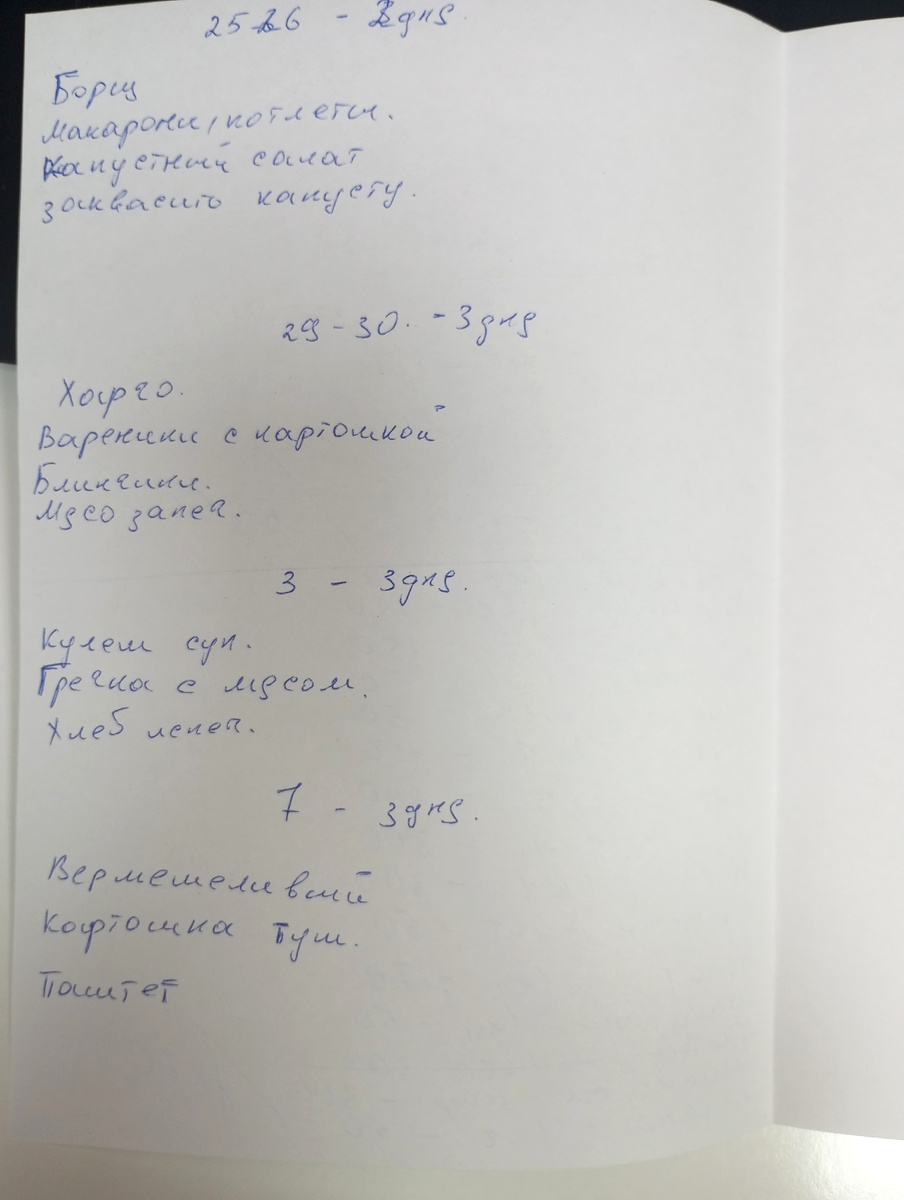 Это  мой рацион на ближайшее время
