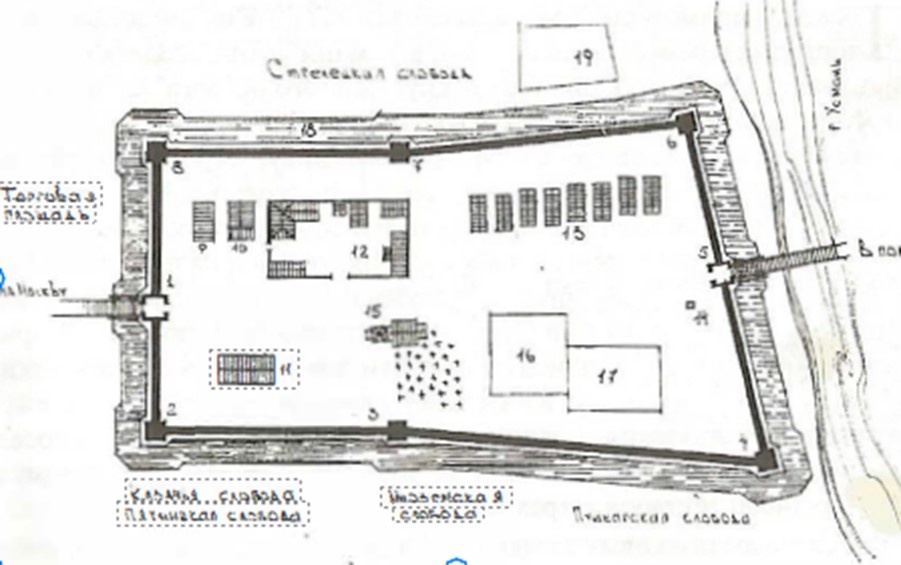 Чертеж Усманского жилого острога 17-го столетия