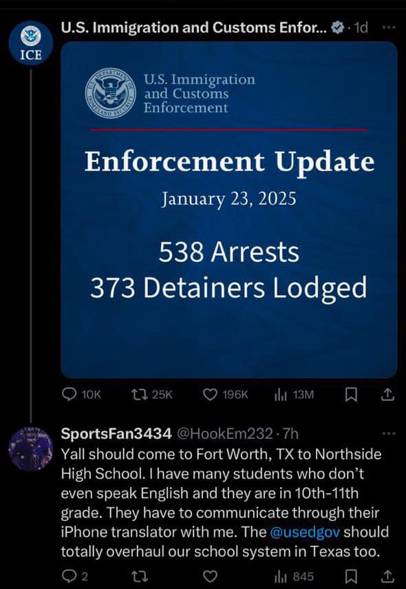 В Техасе ведется расследование в отношении временного учителя после того, как он якобы призвал сотрудников ICE прийти в его школу.