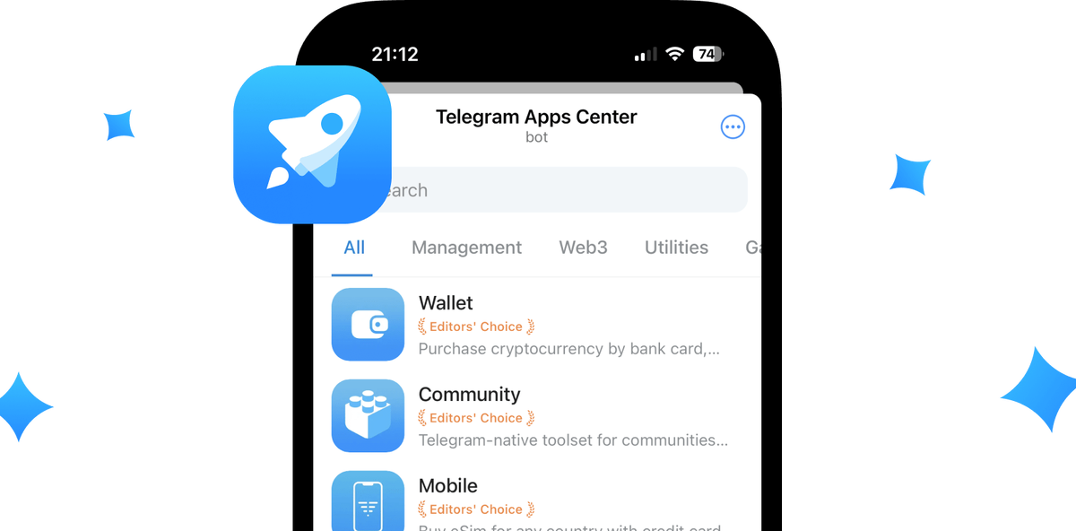 Telegram с мини приложениями.
