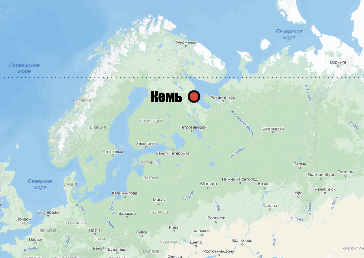 Кемь на современной карте. Взято с "Яндекс.Картинки".