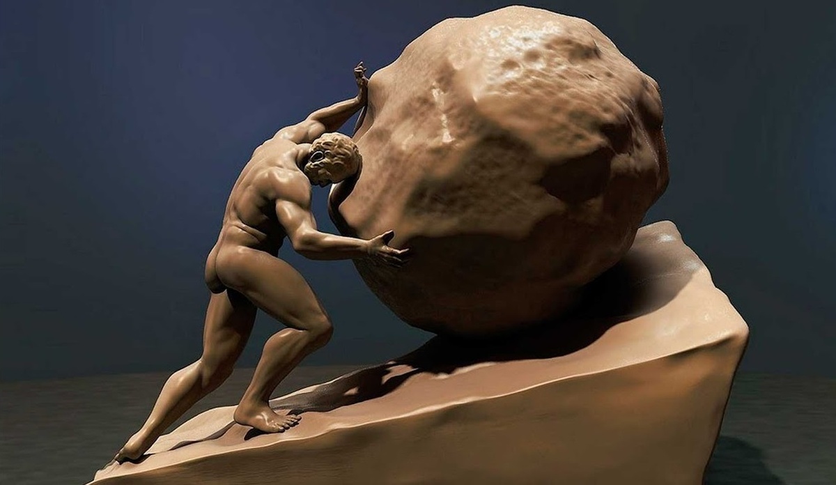 Скульптура, иллюстрирующая миф о Сизифе