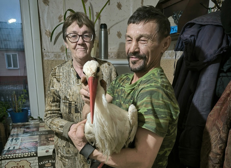 Жители Неси Ирина Прудникова и Федор Терентьев, приютившие аиста. Фото: Анна Канюкова