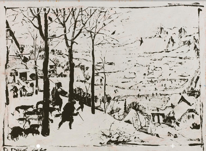 Гутов. Охотники на снегу. 2020. Холст, масло. 60 х 80 см.