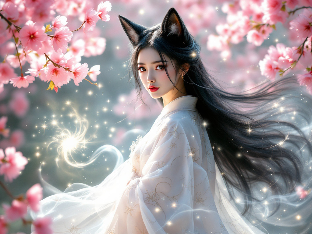 Кицунэ, оборачивающаяся прекрасной женщиной.