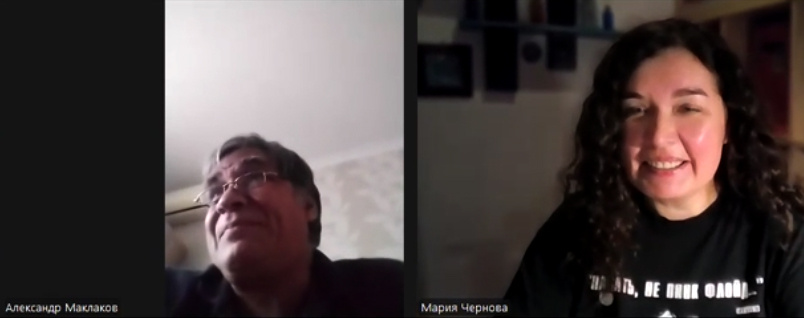 Александр Маклаков и Мария Чернова. Скриншот видеозаписи интервью с А. Маклаковым 04.01.25