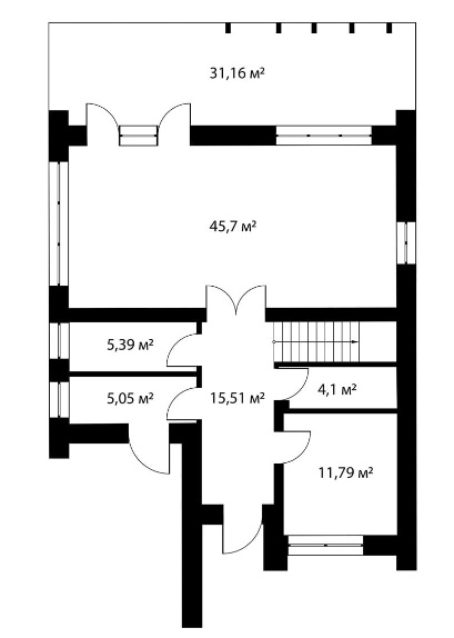 План первого этажа самого большого дома в поселке. 230 метров, из них 40 открытые территории.