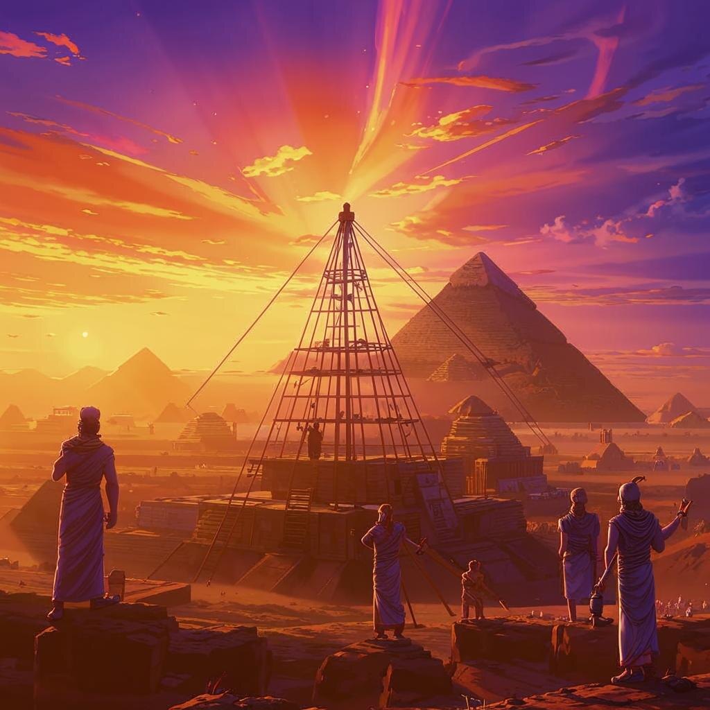 Таинственная сцена начала строительства пирамиды Хеопса с вершины