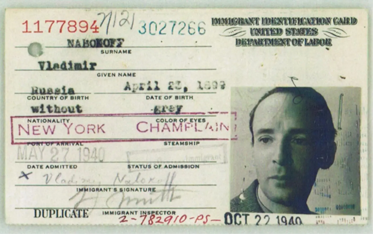 Удостоверение личности иммигранта Владимира Набокова, 1940 год. Таможенная и иммиграционная служба Соединенных Штатов