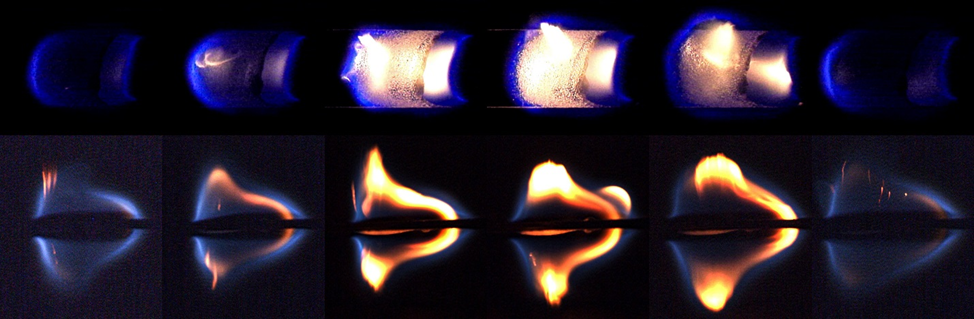 Последовательность распространения пламени в эксперименте SoFIE-RTDFS. Фото: NASA