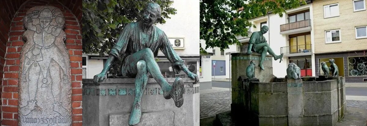 Надгробная плита Тиля и фонтан с Тилем в Брауншвенйге.