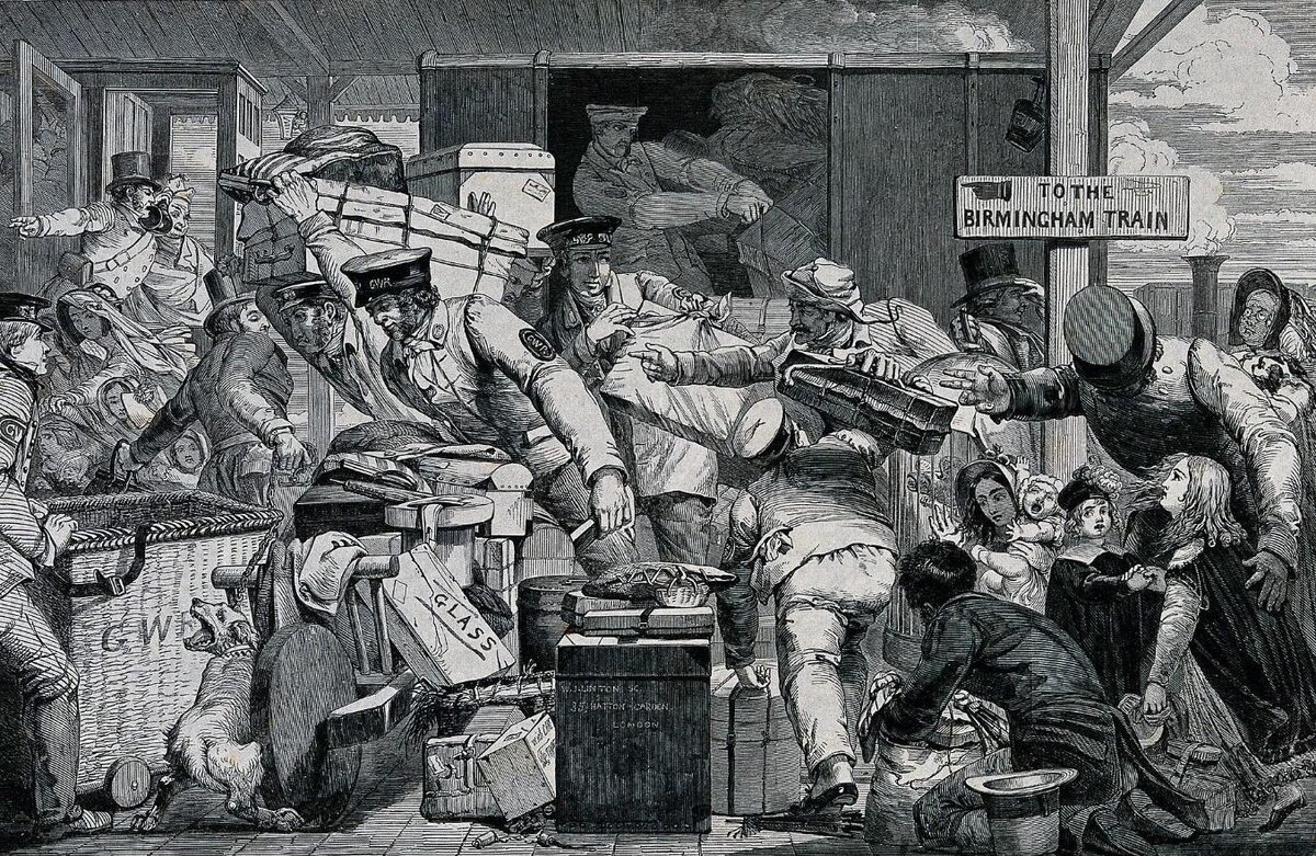 У. Дж. Линтон. Железнодорожная станция. Гравюра на дереве. XIX век. Источник: en.wikipedia.org