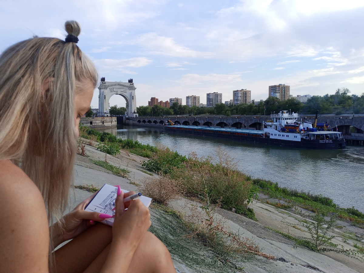 Мария Вяльшина, «Шлюз №1 Волго-Донского судоходного канала», бумага, акварель, 2024 год