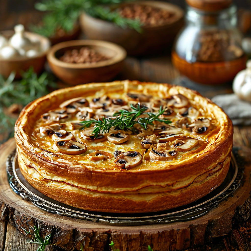 Блинный пирог с курицей и грибами.